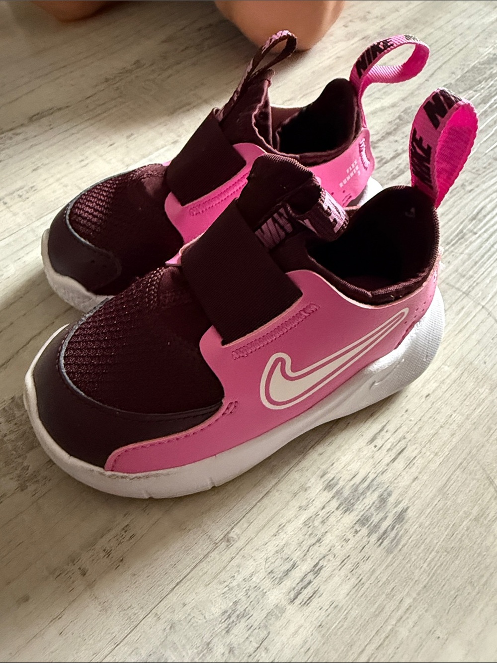 Nike Kids Maroon and Pink Slip-On Sneakers
